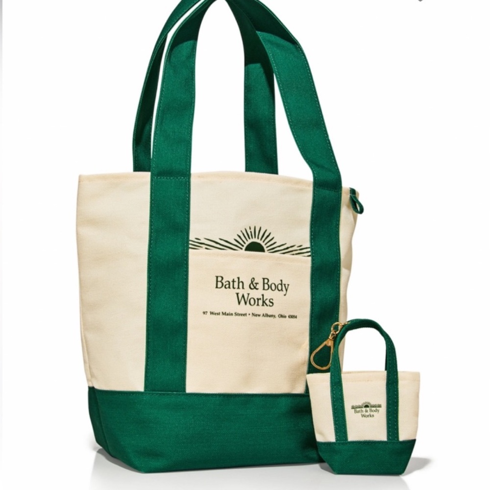 NEW Bath & Body Works Heritage Tote bag with matching key chain tote